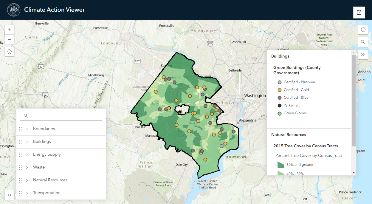 Screenshot of the Climate Action Viewer