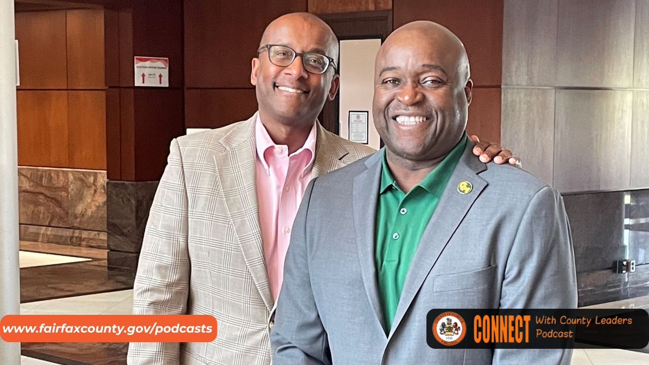 Photo of Fairfax County Executive Bryan Hill with Dr. Gregory Washington, President of George Mason University