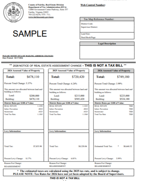 Sample 2026 Real Estate Tax Assessment Notice