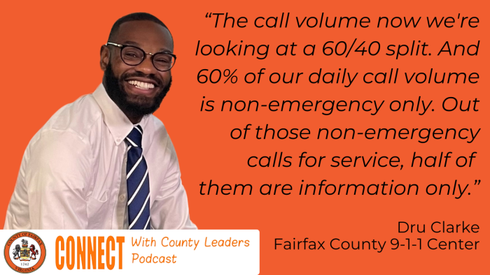 "The call volume now we're looking at a 60/40 split. And 60% of our daily call volume is non-emergency only. Out of those non-emergency calls for service, half of them are information only." - Dru Clarke, Fairfax County 9-1-1 Center