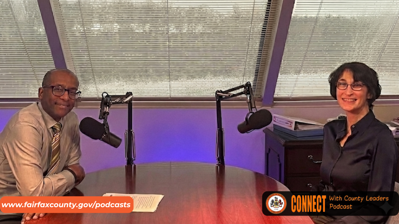 County Executive Bryan Hill talks with Stephanie Berkowitz, CEO of Northern Virginia Family Services.