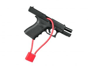 gun with red lock around it
