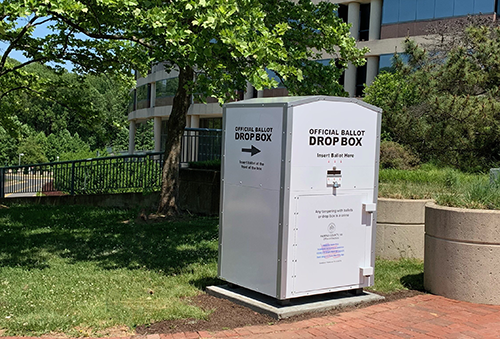 Secure ballot drop box outside the Fairfax County Government Center.