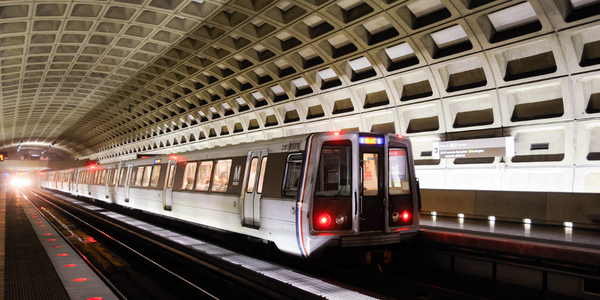 Metro Blue Line train at a station Metro Blue Line train at a station
