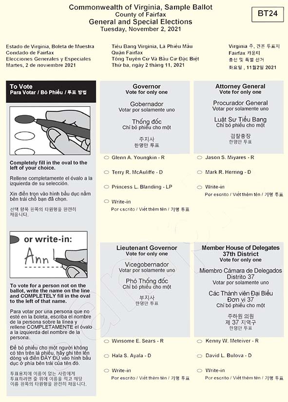 Every Fairfax County Voter to Receive a Personalized Sample Ballot