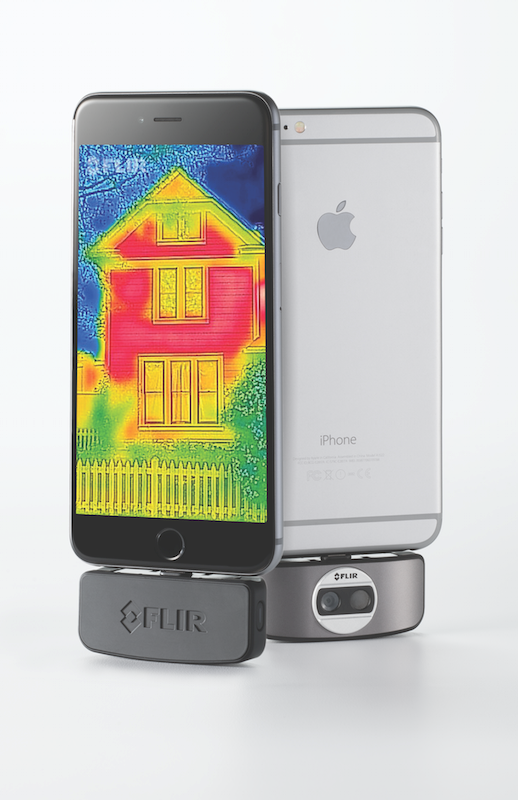 thermal camera attached to iphone, front and back image