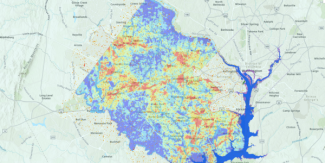 Map of Fairfax County with extreme heat spots