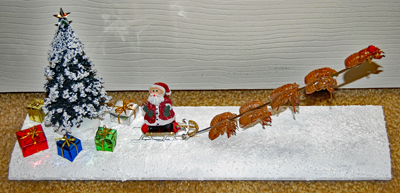 A sleigh craft with cicada shells as reindeer