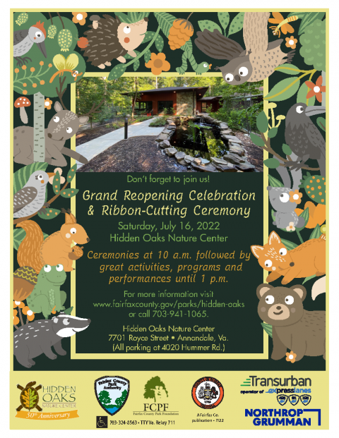 Hidden Oaks Nature Center Grand Reopening Celebration flyer
