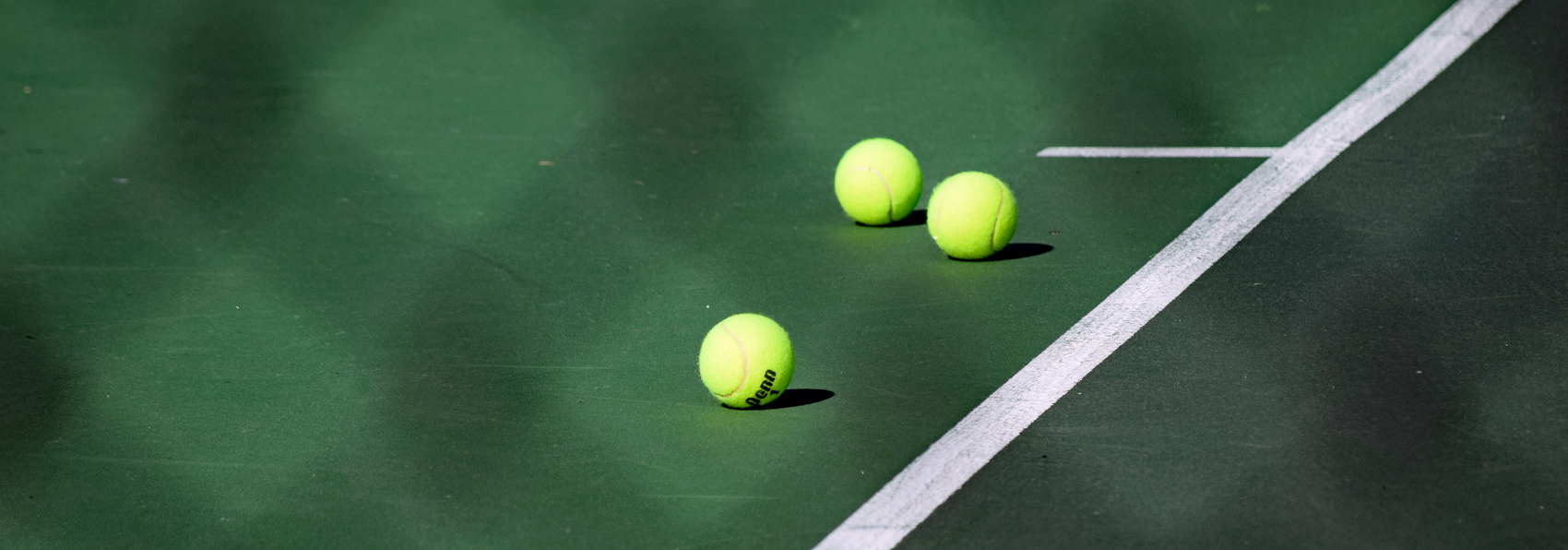 Tennis balls lie on the Hidden Pond tennis courts