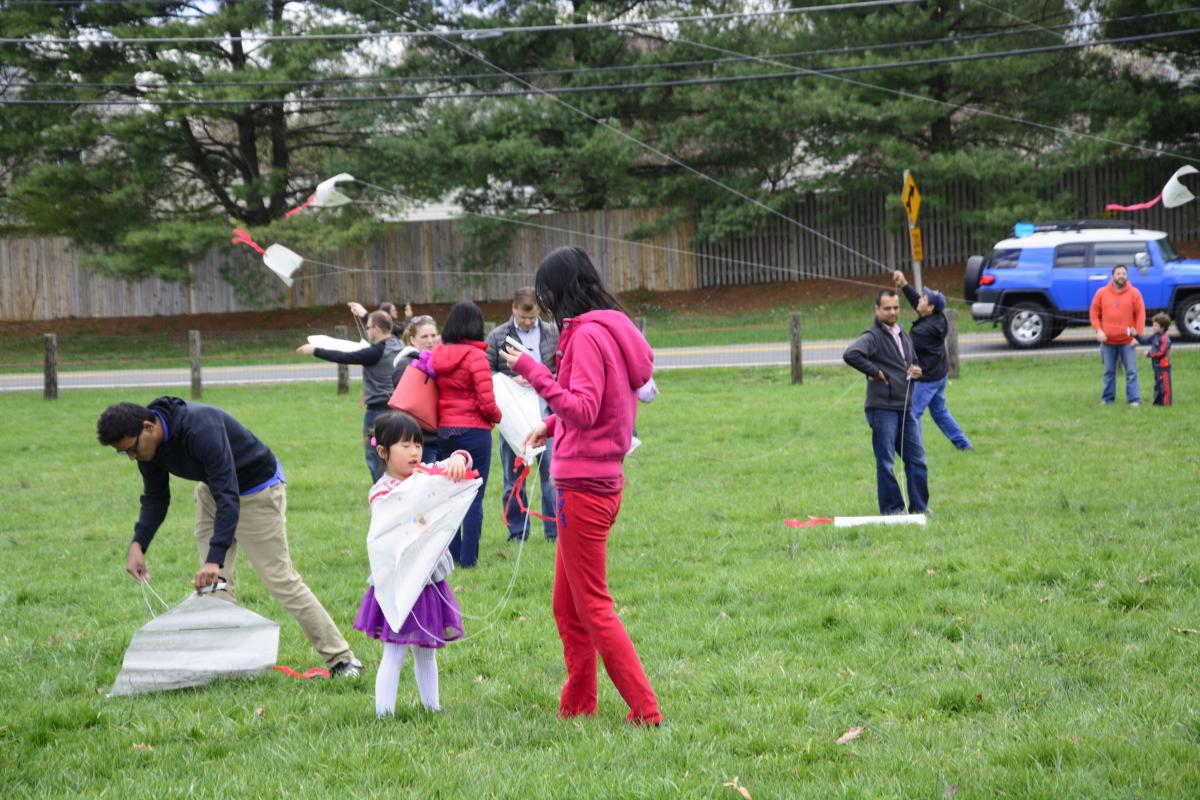 People flying kites