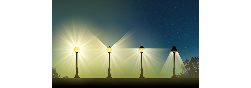 depiction of shielded vs. unshielded outdoor light pollution