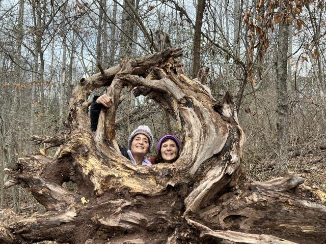 Two people in the woods