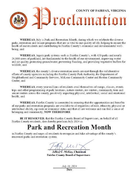 Park and Recreation Month Proclamation