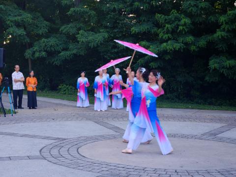 women with parasols
