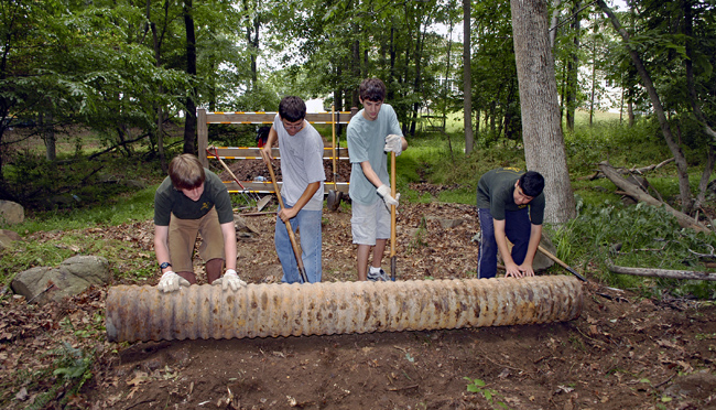 Scouts working on a park project