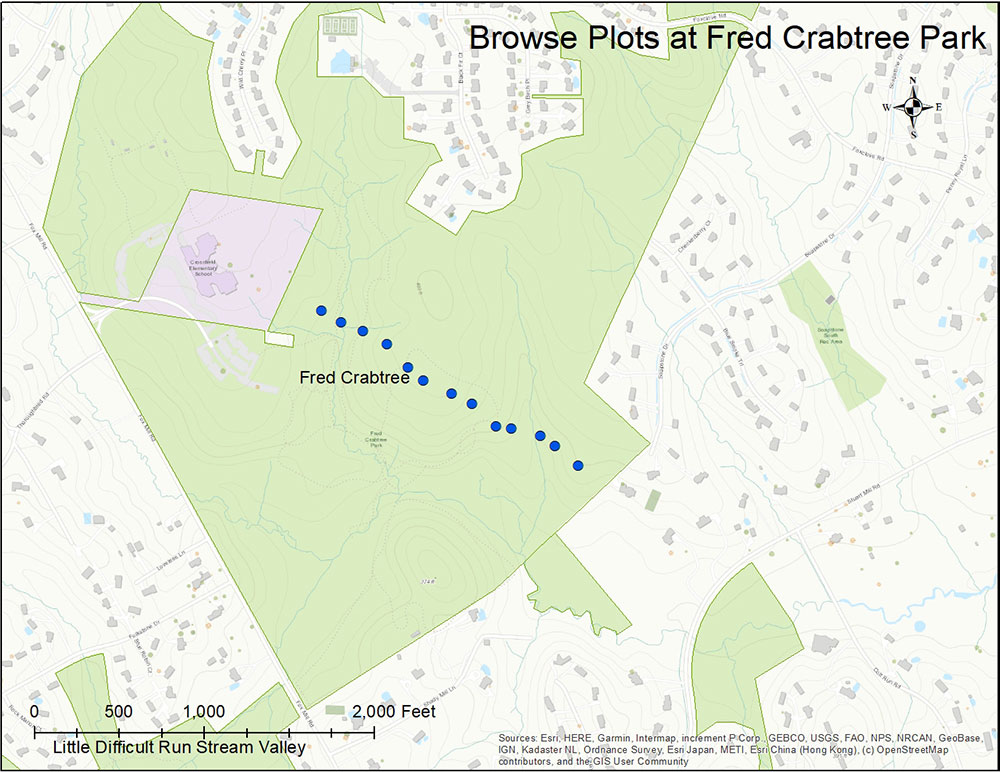 Deer Browse Plot distribution at the park level, plots at Fred Crabtree Park 