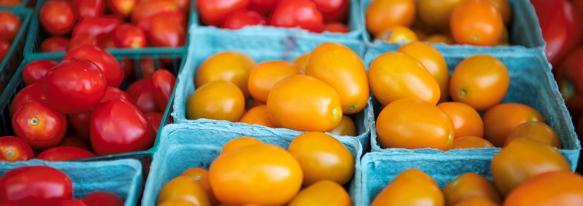 red and yellow grape or cherry tomatoes at the Kingstowne Farmers Market