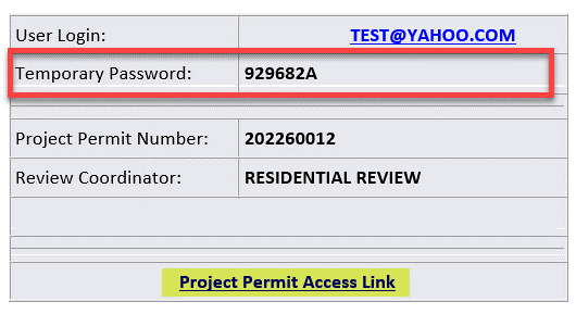 temporary password screenshot