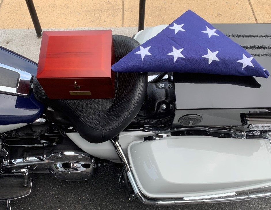 A retired motor officer is honored at his funeral.  2019, Fairfax, VA.