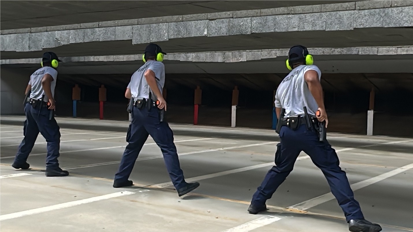 Recruits during firearms training at the FCCJA range
