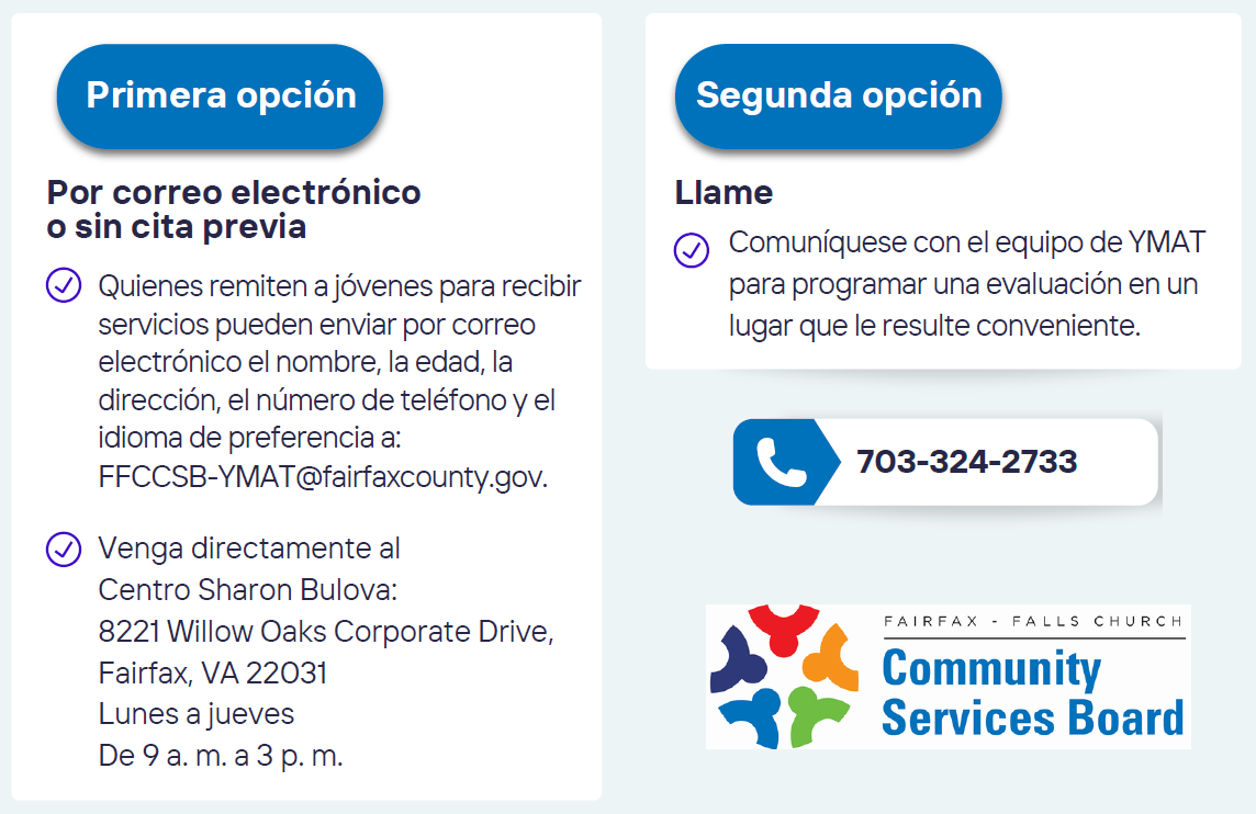 Información en español sobre cómo acceder a los servicios del programa YMAT para jóvenes con trastornos por consumo de opioides.