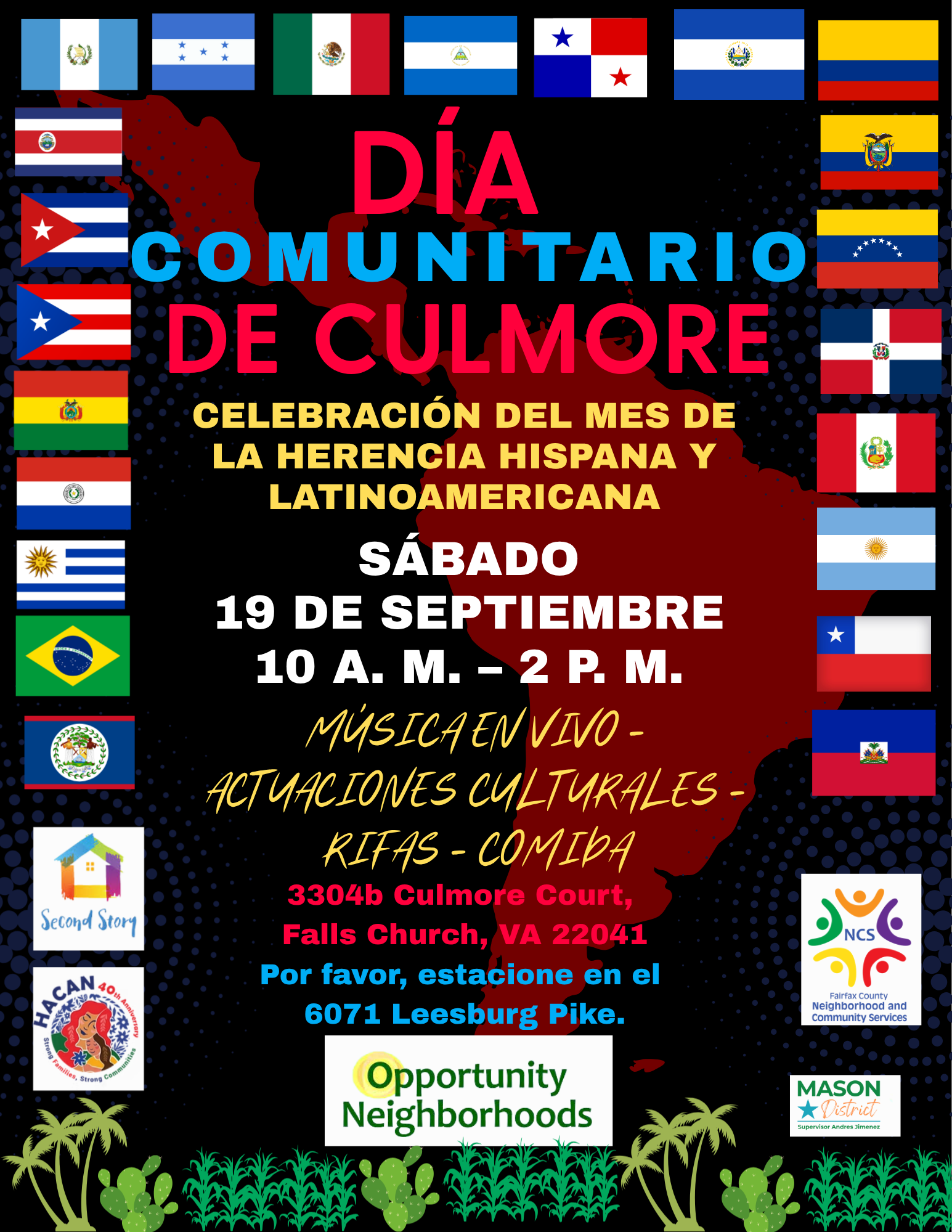 Afiche en español del Día Comunitario de Culmore, el sábado 19 de septiembre de 2026, de 10:00 a. m. a 2:00 p. m.