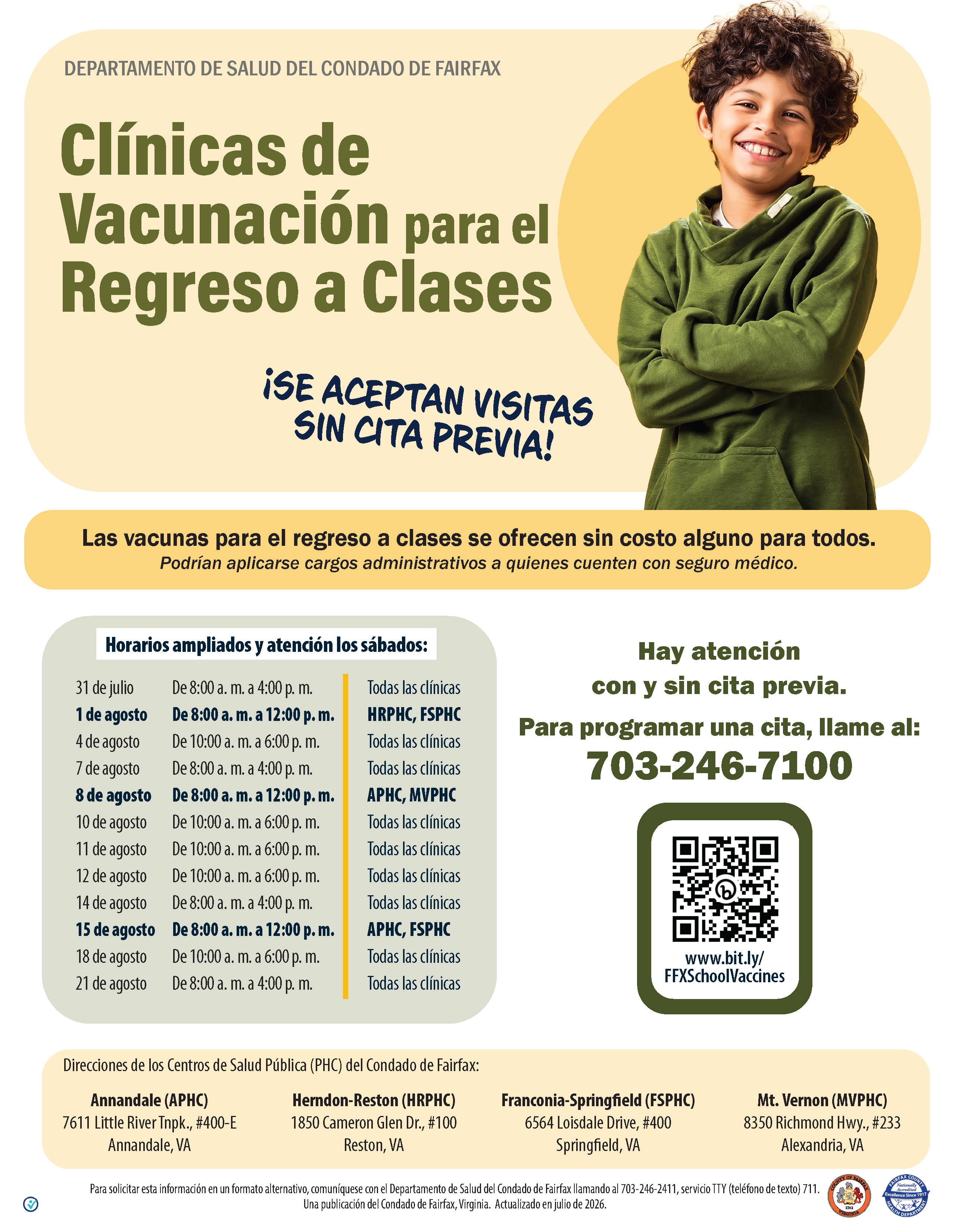 Volante de las Clínicas de Vacunación para el Regreso a Clases