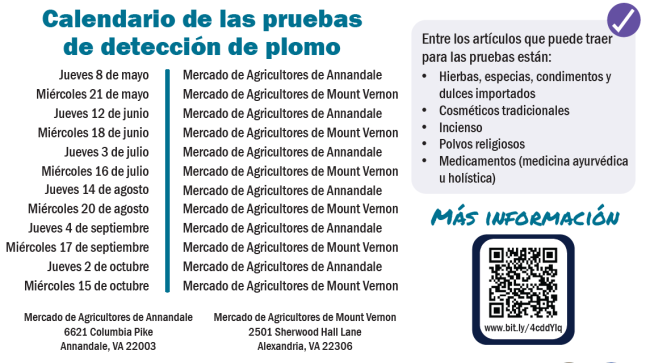 Calendario de las pruebas de detección de plomo