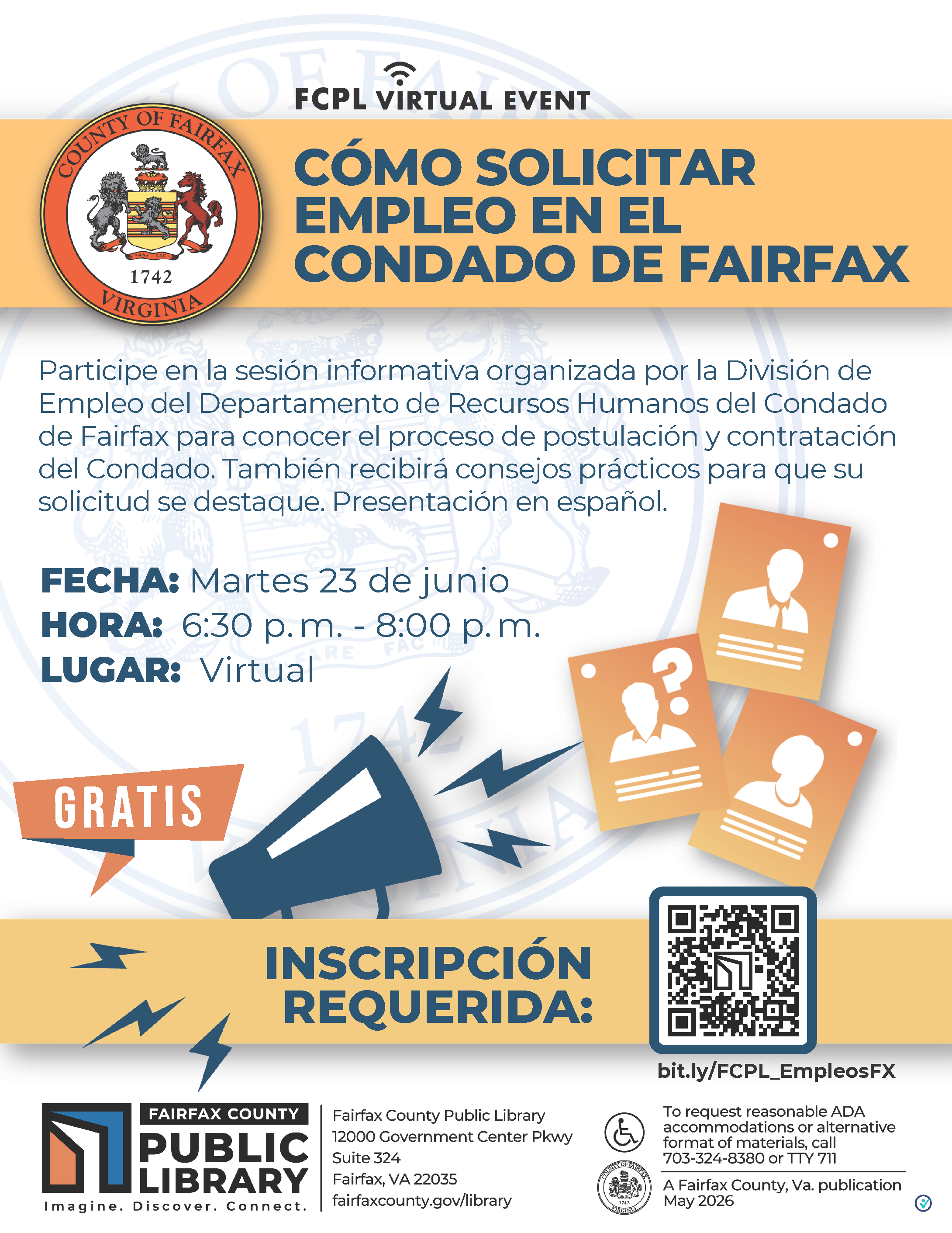 Evento virtual en español sobre cómo solicitar empleo en el Gobierno del Condado de Fairfax
