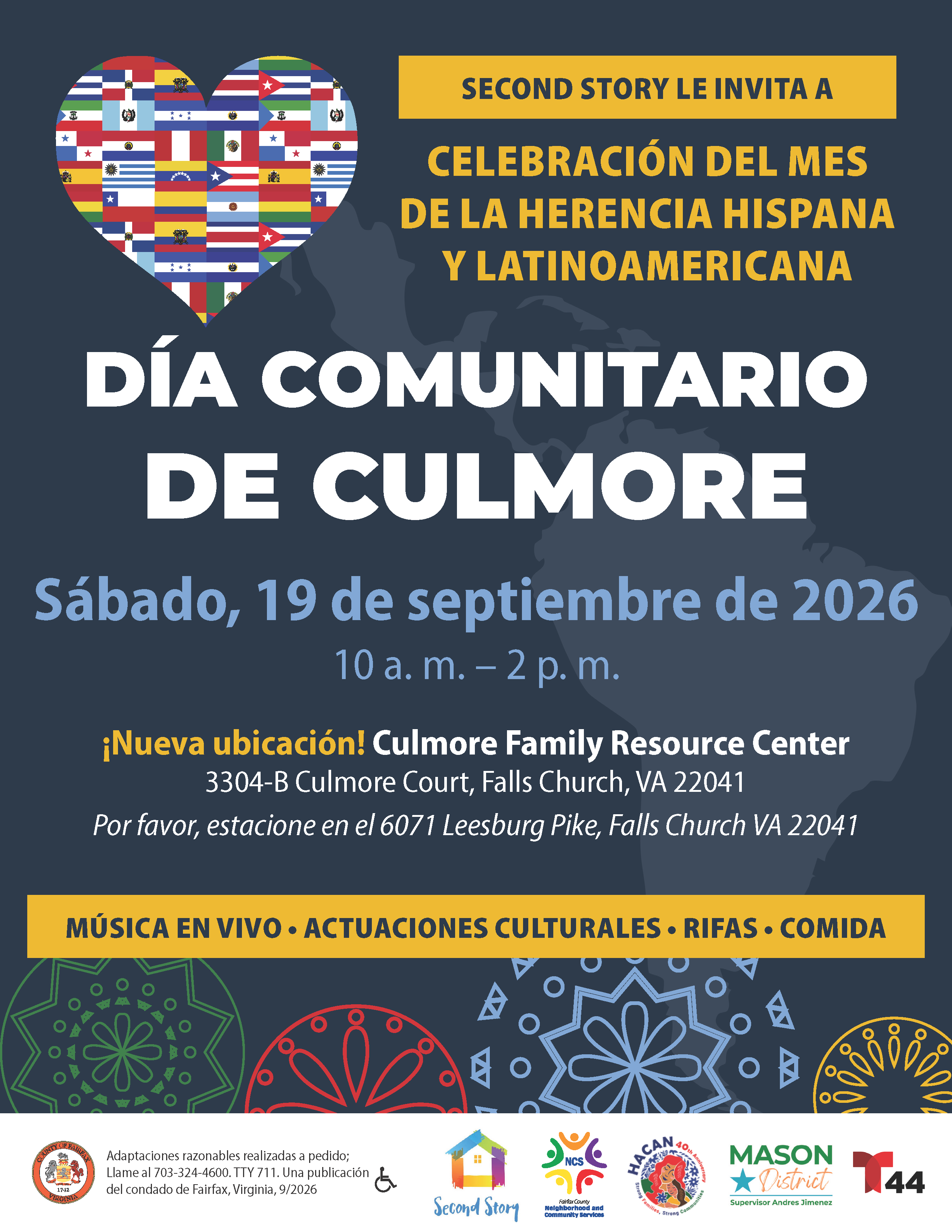 Día Comunitario de Culmore 2026 Afiche en español del Día Comunitario de Culmore, el sábado 19 de septiembre de 2026, de 10:00 a. m. a 2:00 p. m.