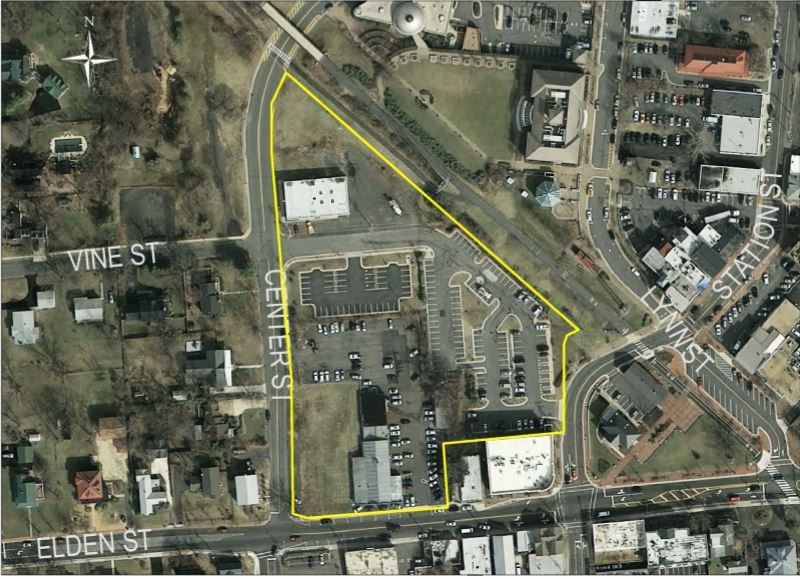 Map showing site for future Herndon arts center and mixed use development.