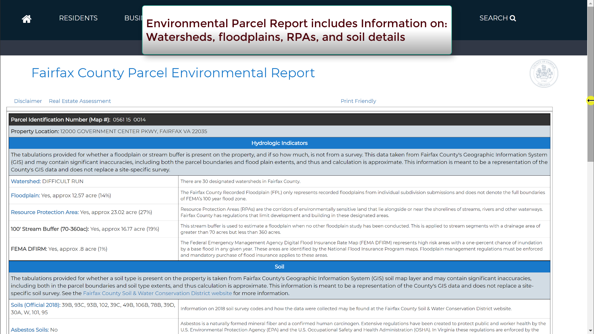 Jade application environmental parcel report screenshot thumbnail