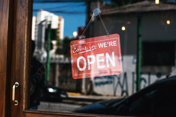 Open for business sign.