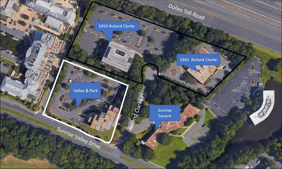 Aerial map showing the site for the new apartment building.