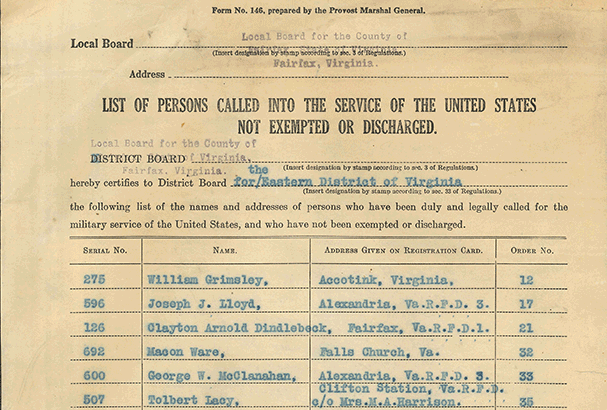 Fairfax County draftees for World War I