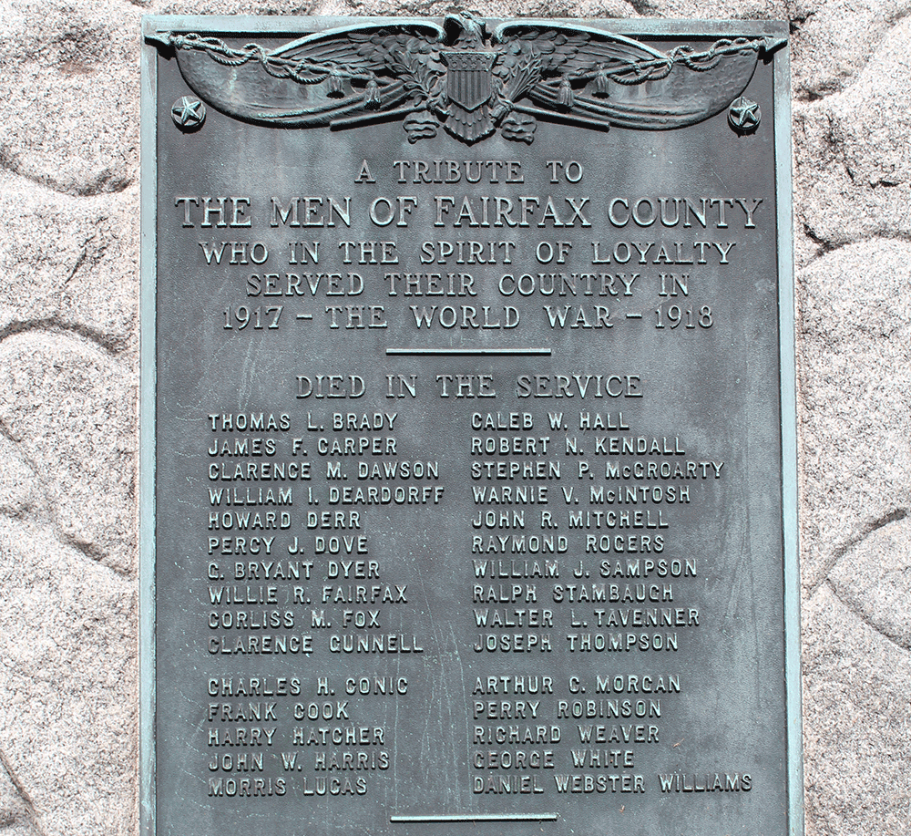 Names of causualties on the Fairfax County World War I memorial.