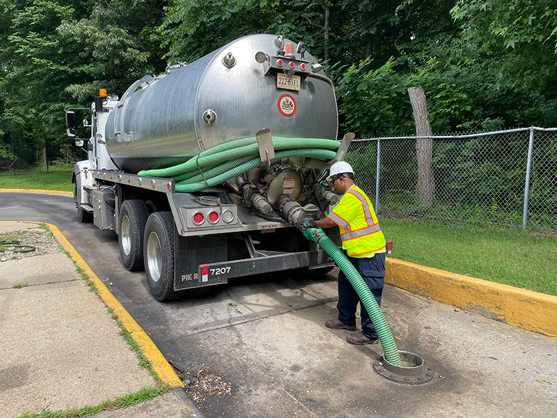 Septage hauler draining tank