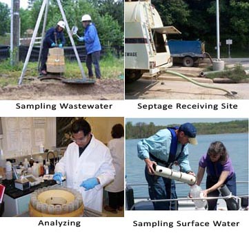 sampling water, analyzing, septage receiving site, sampling surface water