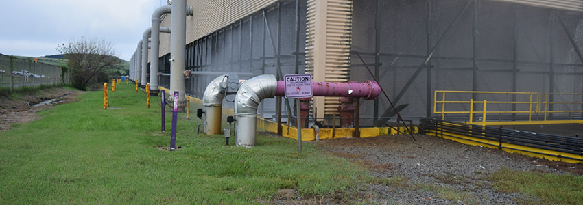 Purple Wastewater pipes at Covanta