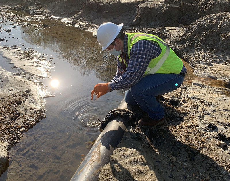 Sampling stream near sanitary sewer pipeline to ensure public health and safety