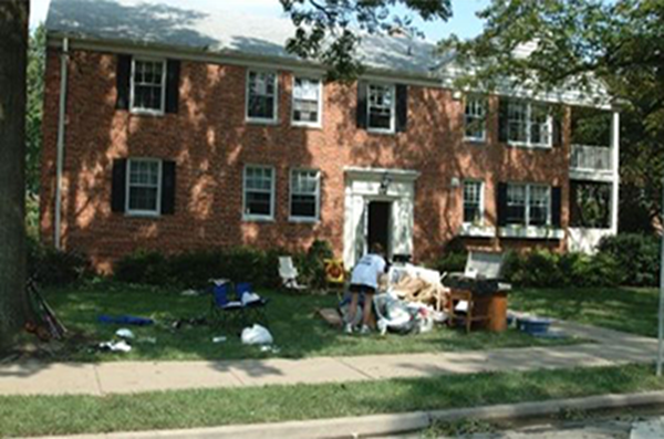 Personal belongings on the lawn.