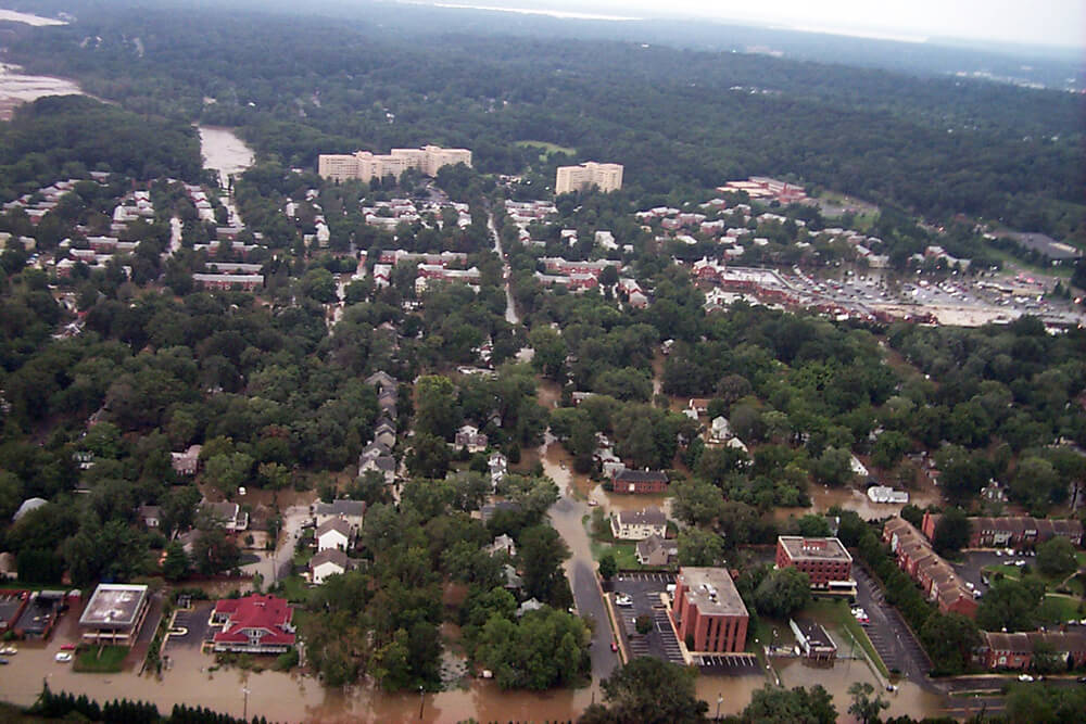 Aerial photograph of coastal flooding of the Belle Haven watershed after Hurricane Isabel