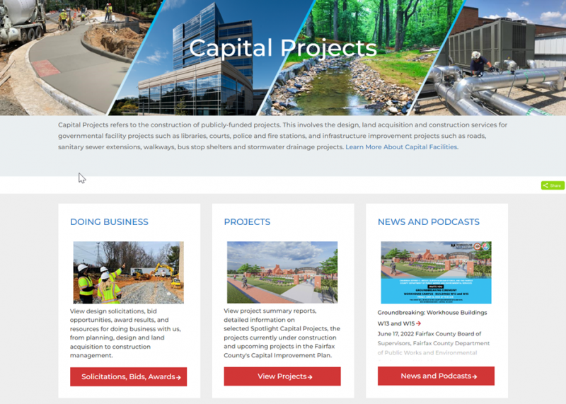 Screenshote of Capital Projects home page