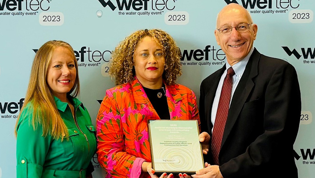 Pictured: (l-to-rl): Stormwater Facilities Branch Chief, Karlee Copeland, WEF President Ifetayo Venner, Stormwater Planning Director Craig Carinci