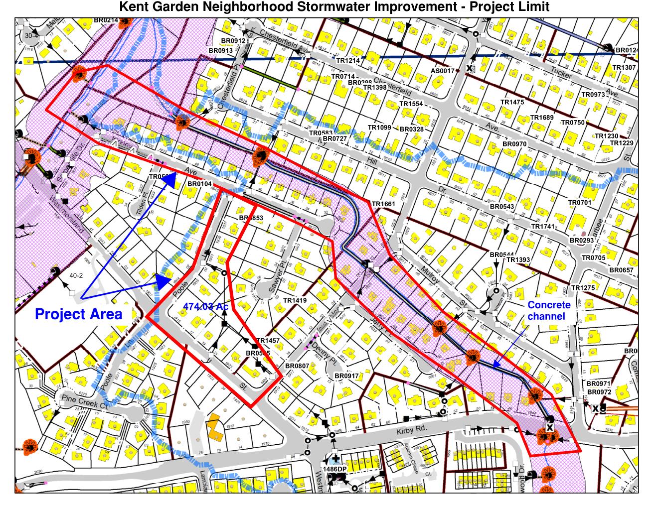 Overview map showing the proposed work area (within red)