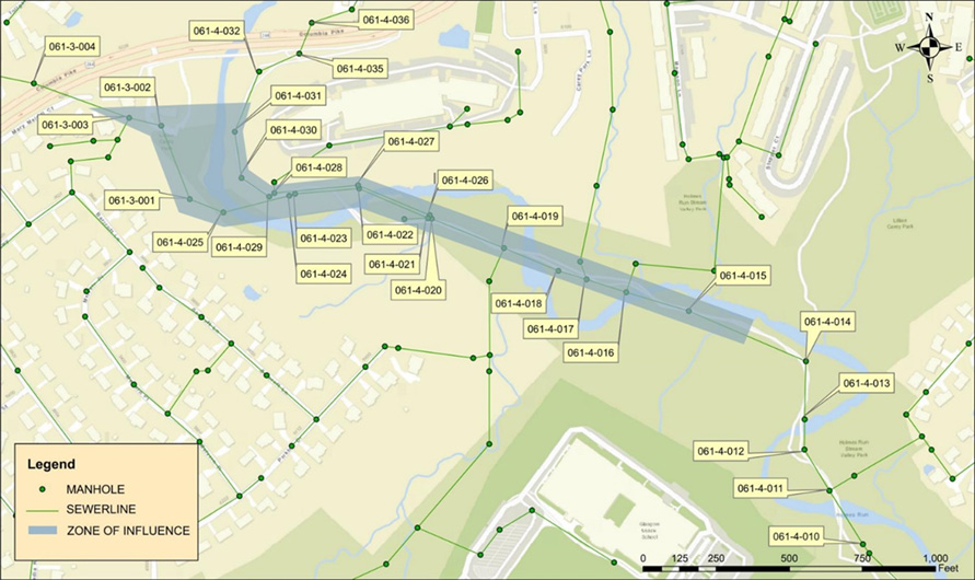 Sewer lines and Manhole Locations