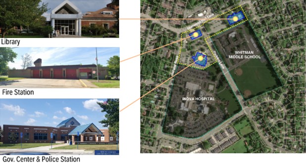 Library, fire station and government center