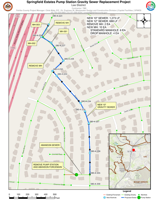 Springfield Estates Pump Station Gravity Sewer Replacement project map