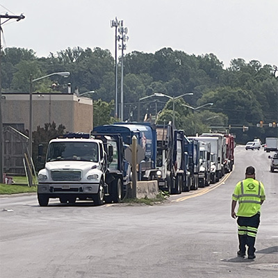 Long lines at I-66 Transfer Station - follow staff directon